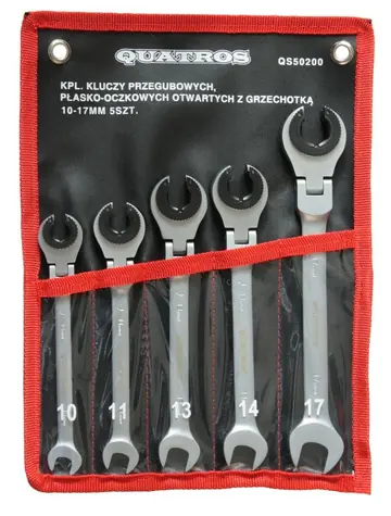 QUATROS Očkoploché kloubové klíče s ráčnou na převlečné matice 10 - 17 mm 5 ks 