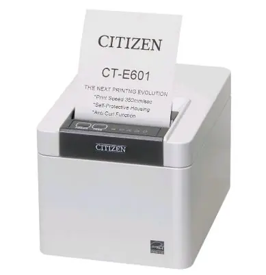 Citizen CT-E601 bílá / pokladní / 83mm / Termotiskárna / 203dpi / USB / řezačka